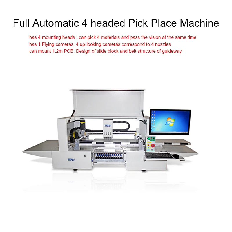 Máquina automática completa de seleção de 4 cabeças com câmeras, sistema visual, máquina smt para linha de produção de led, linha de montagem pcb bga