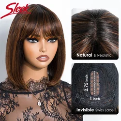 Sleek P1B/30  Brown Highlight Human Hair Wigs For Women Straight Bob Remy Brazilian Hair Wigs Lace Inside 100% Real Short Wigs