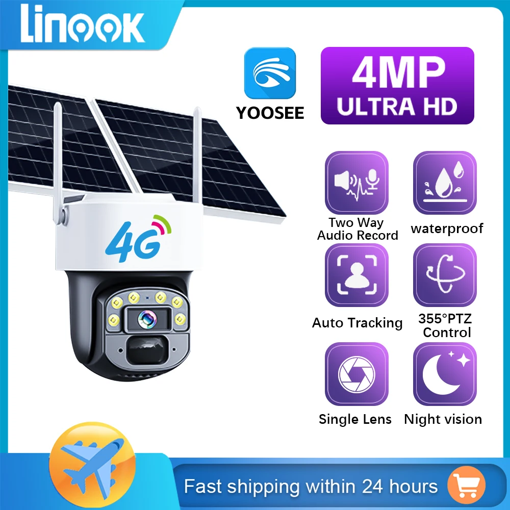 

Linook YOOSEE,CCTV,4MP, Single lens,outdoor security network camera,wireless solar closed-circuit television,4G sim solar camera