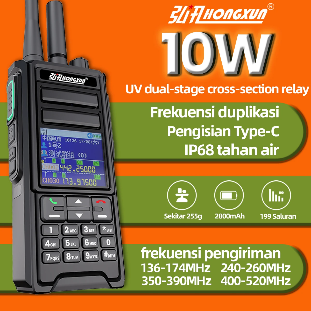 Hongxun Walkie-talkie HP-788 Mobiele radio 10W Uitgangsvermogen Afstandsbediening Handheld Walkie-talkie Digitaal IP Outdoor Jachtproject