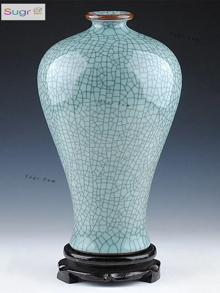

Jingdezhen ceramic ware, celadon glaze, crack, antique vase, open piece, official kiln, plum vase, retro home craft, decoration,