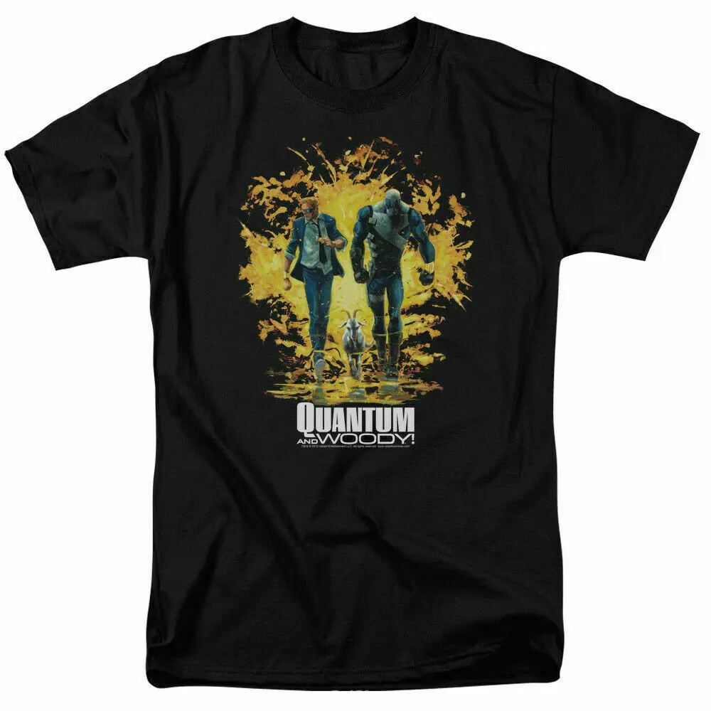 Quantum and Woody Explosion T Shirt Licensed Comic Book Cartoon Tee Black