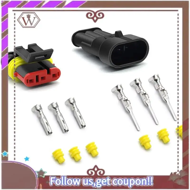 أحدث موصل كهربائي مقاوم للماء للسيارة ذو 3 سنون، قابس موصلات طرفية من سلسلة 1.5 مم للسيارة، (12 عبوة)