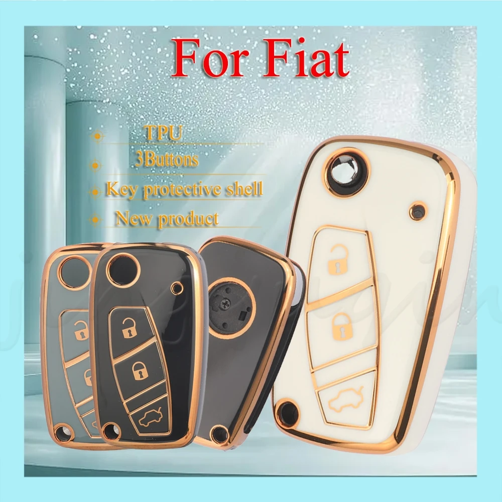 

Jingyuqin для Fiat, складной 3 кнопки, белый, черный, серый, золотой край, ТПУ, чехол для дистанционного ключа автомобиля, силиконовый материал, безопасный, надежный