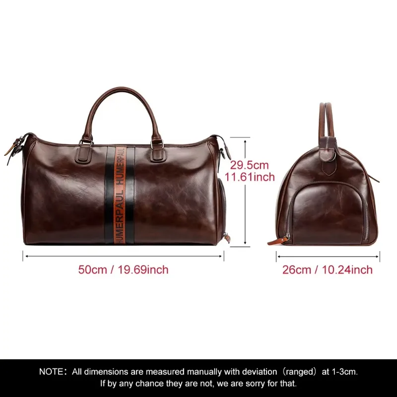 

Wholesale Genuine Leather Travel Duffel Bag with Shoes Compartment Men's Weekender Oversized Sport Gym Shoulder Bag