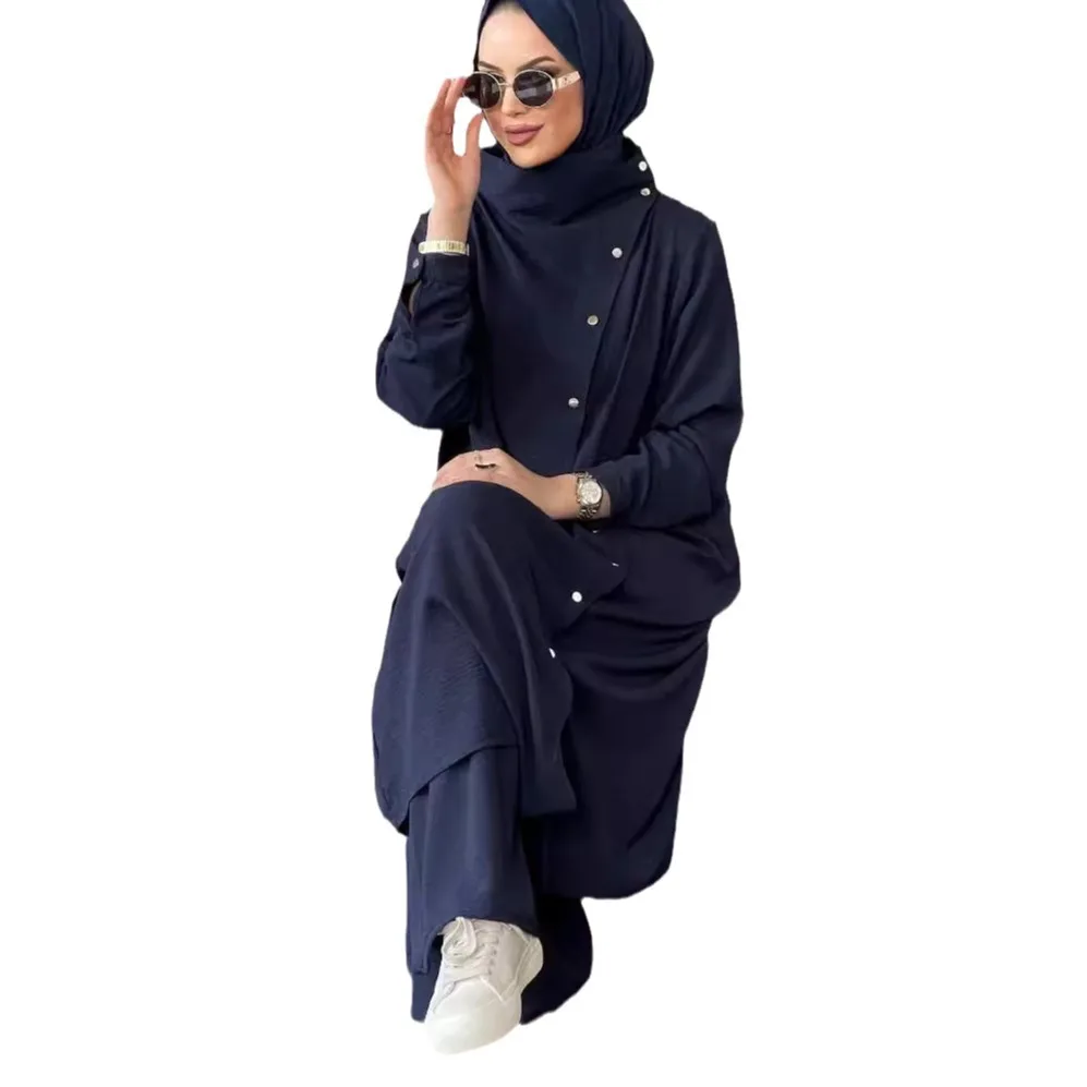 Set celana longgar lengan panjang wanita, Busana Muslim, setelan Abaya, blus Vintage, setelan cetakan Islam, mode Arab