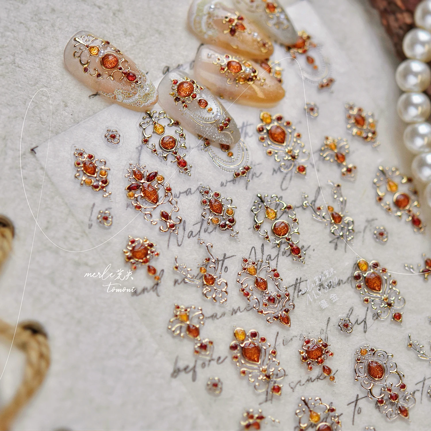 

1PCS 5D Gemstone nail Sticker High-end Colorful Gold-plated Gemstone Necklace Butterfly Nail Art Accessories Girly Sticker