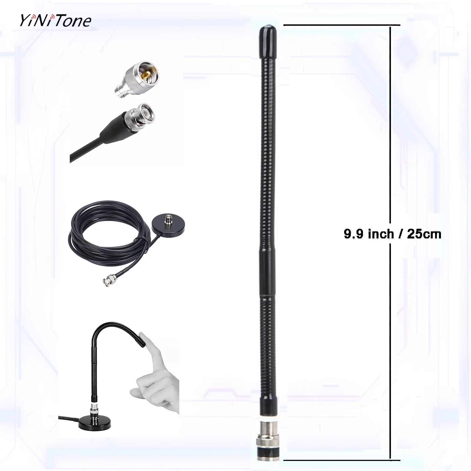 Kit de antena de látigo suave de largo alcance PL259/BNC, conjunto de conector macho, adaptador de estación de Base magnética, Radio CB 27MHz