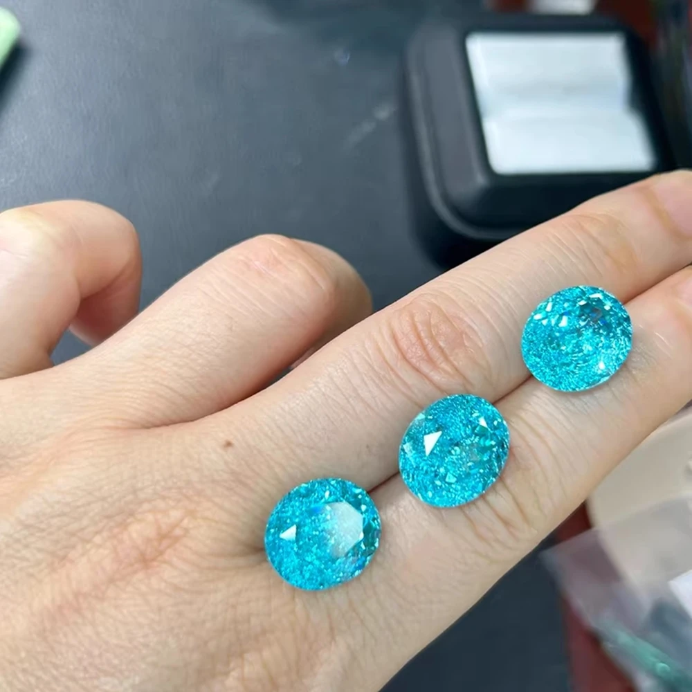 6x8mm 10x14mm Lab Grown Oval Ice Crushed Cut Big Size Paraiba Stone