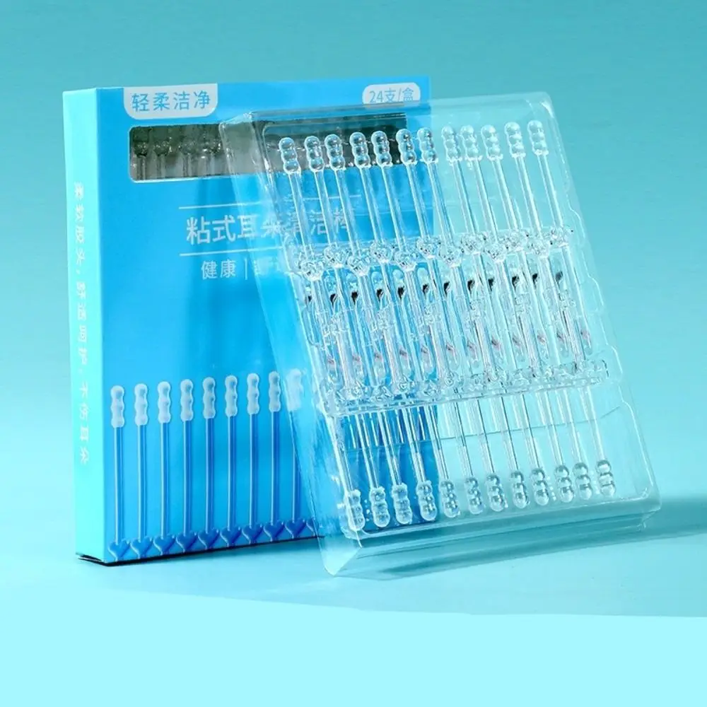 24PCS/Box New Silicone Disposable Ear Swabs Soft Ear Cleaner Sticky Ear Swabs Sticky Ear Stick Children Adult