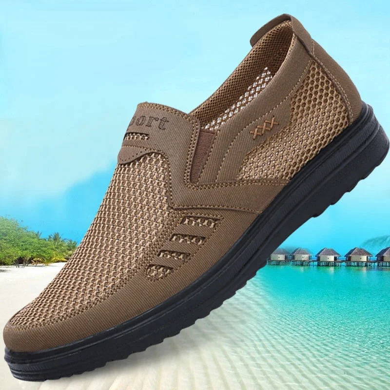 2024 Spring Summer Men's Mesh Shoes Breathable Soft Bottom Casual Shoes Lightweight Non-Slip Black Work Shoes Sneakers for Men