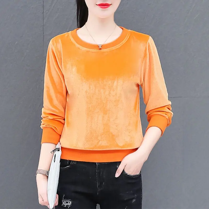 Korean Fashion Autumn Winter Pure cotton Women O-Neck Solid Screw Thread  office lady Long Sleeve Loose Pullovers T-Shirts Tops