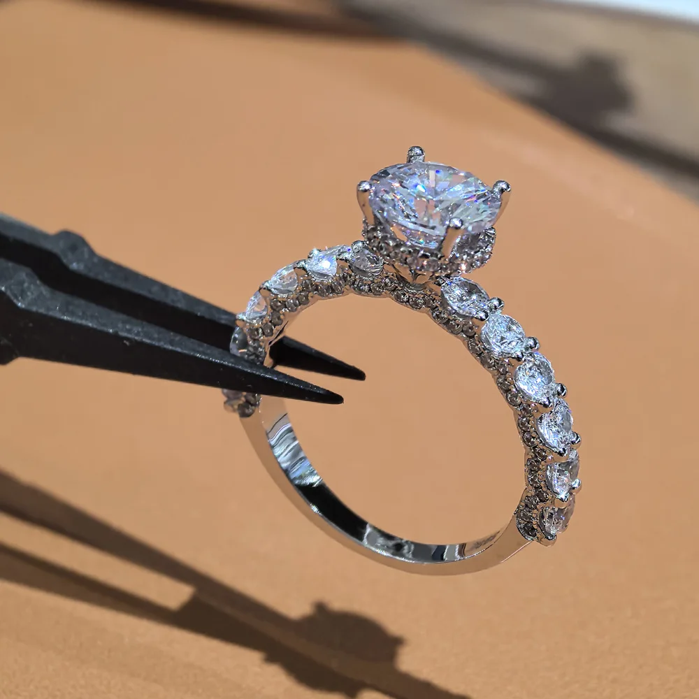 

【JYJZZ156】S925 silver moissanite 3 carat ring for women ho set fashion high class feeling simple dove egg.