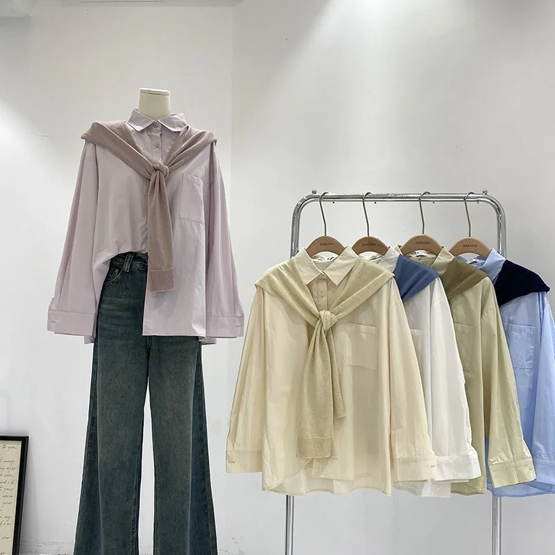 

Весна 2024: Новинка! Женская свободная повседневная рубашка с длинным рукавом в корейском стиле, универсальная фиолетовая рубашка свободного кроя с шалью.