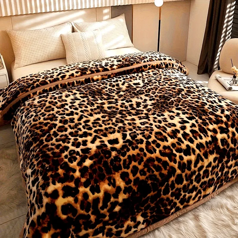 

Luxury Leopard Print Winter Blanket for Bed Thickened Warm Plush Weighted Blankets for Sleeping Queen Size Soft Winter Comforter