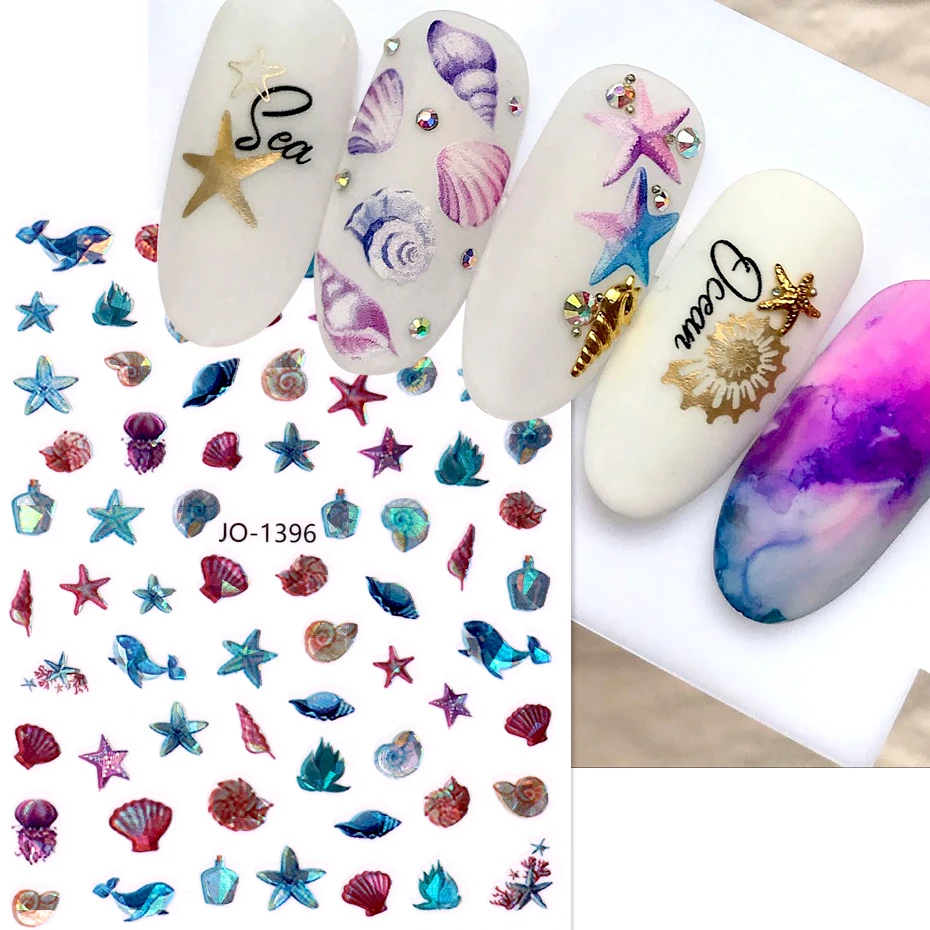 Sea Shell 3D Nail Sticker Ocean Beach Theme Summer Animal Starfish Star Fish Nail Slider Self-Adhesive Decal Nail Art Decoration