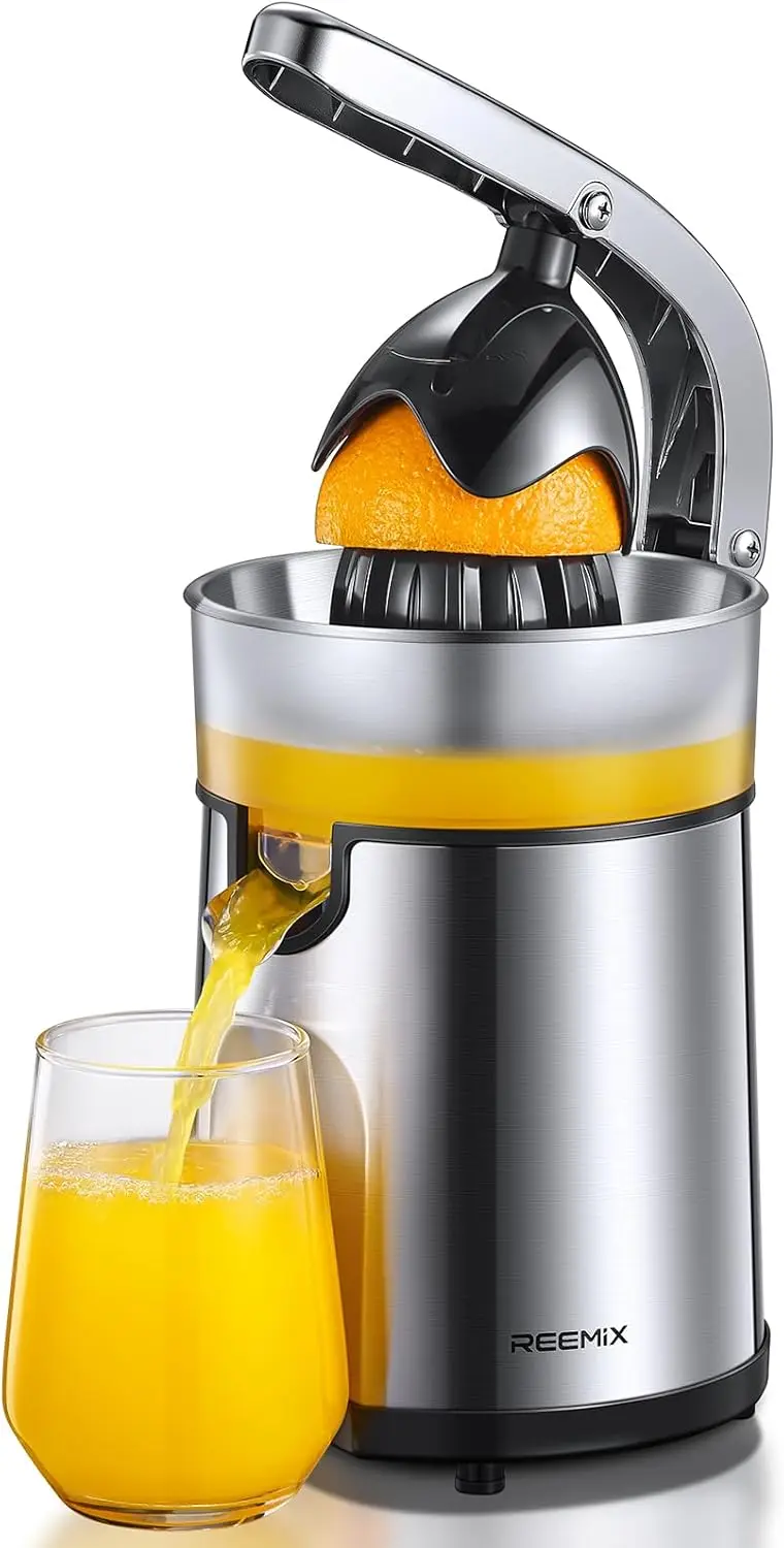 

Electric Citrus Juicer for Oranges, Lemons, Grapefruits - Stainless Steel with Transparent Collector