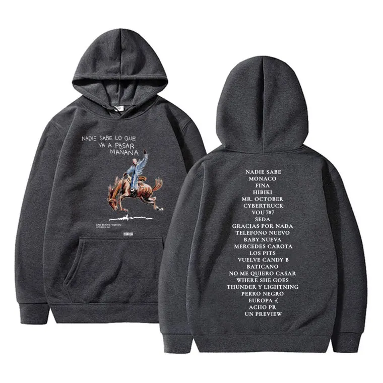 Rapper Slechte Bunny Nadie Sabe Lo Que Va Een Pasar Mañana Muziek Album Hoodie Mannen Hip Hop Hoodies Oversized Sweatshirt Mannelijke Streetwear