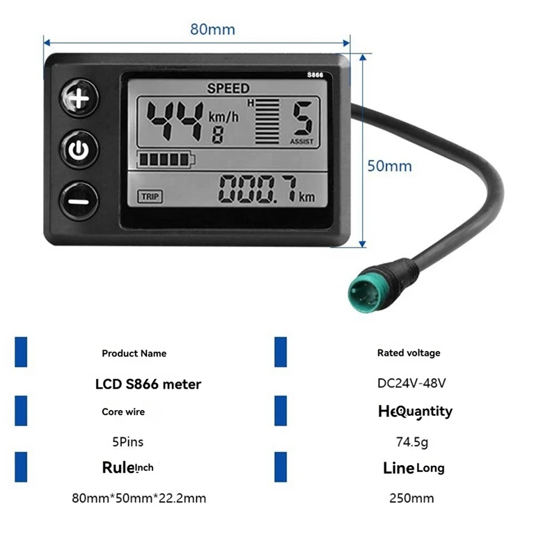 Three Mode Ebike Sine Wave Controller 24V/36V/48V 17A With S866 LCD Display Waterproof Connector For 350W Ebike