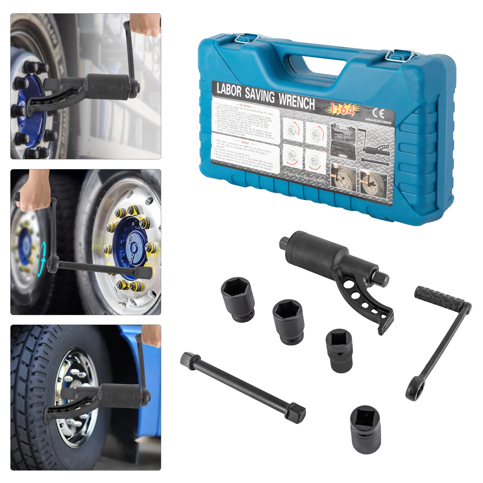 Kit chiave dinamometrica per impieghi gravosi da 4800 Nm, rapporto di trasmissione 1:64, potenziatore di coppia per dadi ruota, strumenti per rimozione e installazione pneumatici di camion, include 4