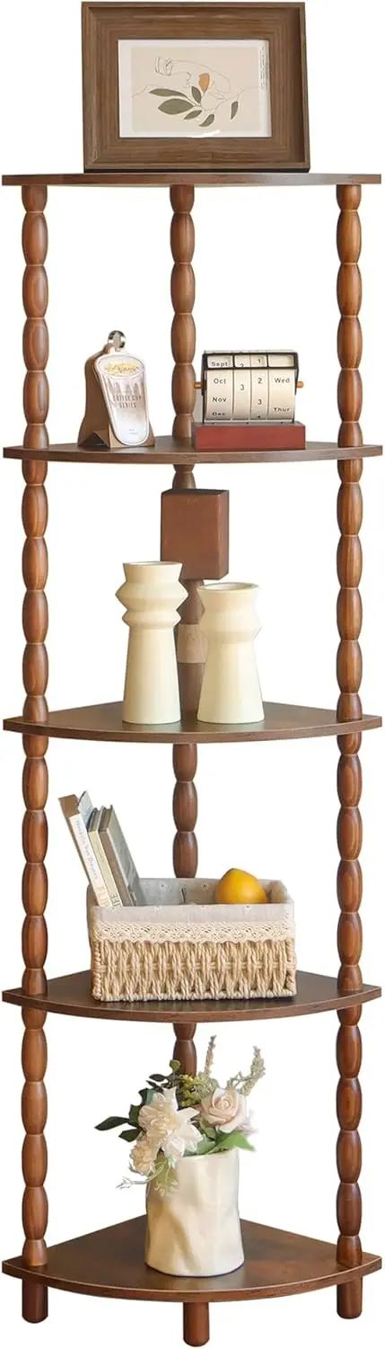

5-Tier Corner Shelf for Small Spaces, Rustic Brown Storage Display Shelves for Bedroom, Bathroom, Kitchen, Living Room