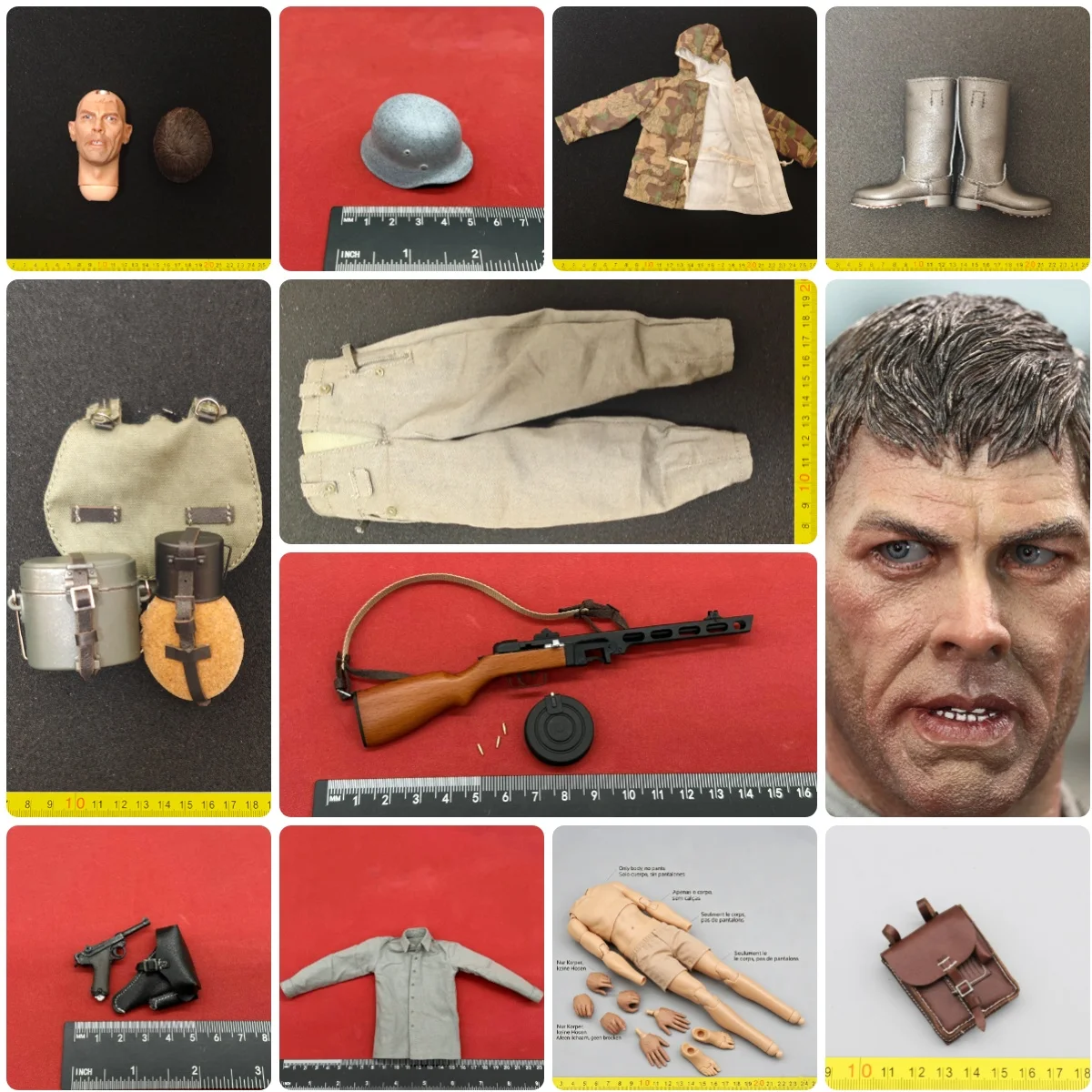 Hot Sales 1/6 DID D80188 Soldier Doll Male Head Sculpt Carving Helmet Dress Pant Caps with Medals Lugar P08 Accessories For 12"