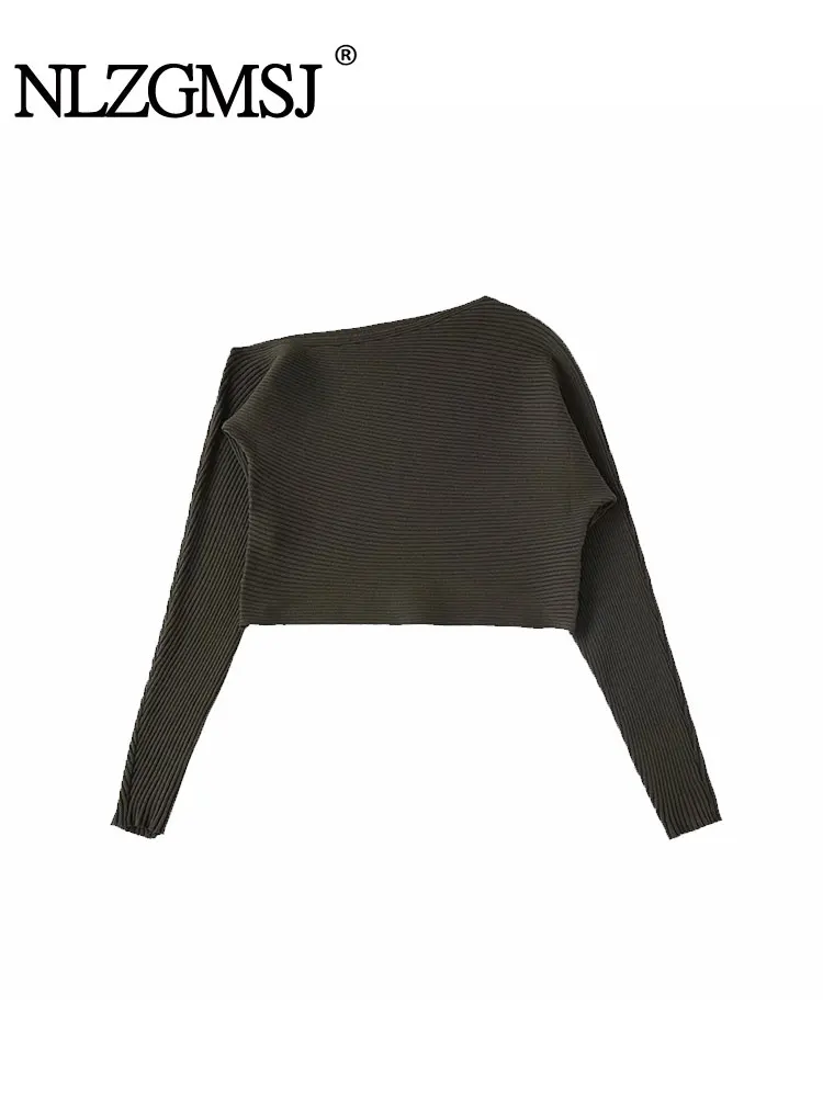 

NLZGMSJ 2025 осенняя женская одежда, модный простой короткий вязаный свитер, топ, пуловер, топы с длинными рукавами