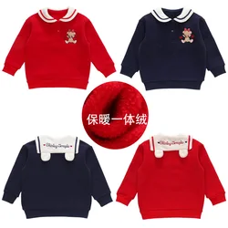 Winter  Girl's Hoodies Cartoon Navy Collar Sweatshirts Plush Long Sleeved Sweater Baby Girl Clothes Kids Clothes Girls Sudaderas