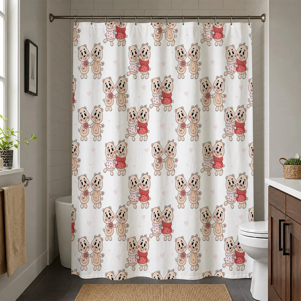 Adorable Panda Shower Curtain Waterproof Bathroom Liner Set Cute Cartoon Animal Print Shower Curtain for Nursery Decor Kids Bath