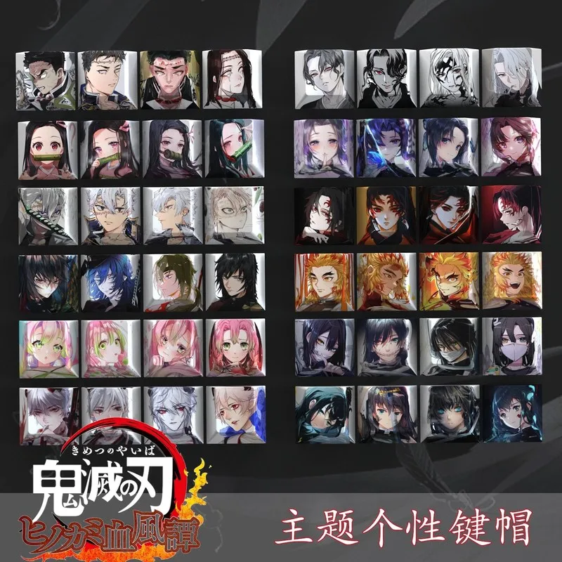 

4 шт., колпачки для клавиш в стиле аниме Demon Slayer для механической клавиатуры Cherry PBT, набор колпачков для ключей на заказ, крестовая ось, игровые аксессуары для ПК, подарок
