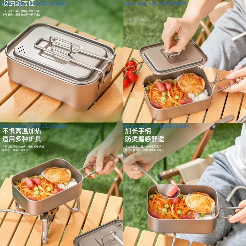 

Titanium Lunch Box with Handle Portable Camping Cookware for Outdoor Picnic Flame Heating Multi Functional Pot