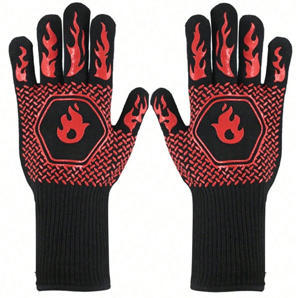2PCS 500 Heat-insulating Resistant BBQ Gloves Fireplace Grilling Gloves Anti-scald Oven Glove for Ktichen Baking Grill Microwave