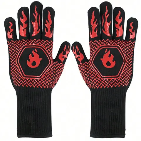 2PCS 500 Heat-insulating Resistant BBQ Gloves Fireplace Grilling Gloves Anti-scald Oven Glove for Ktichen Baking Grill Microwave