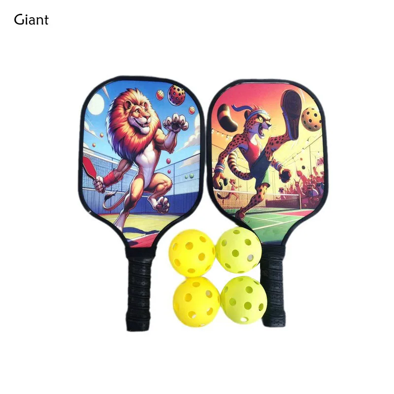 Cartoon Pattern Carbon Fiber Upgraded Version Pickleball Paddles Set 2 Rackets 4 Balls 1 Ball Bag Outdoor Sports Padelracket Set