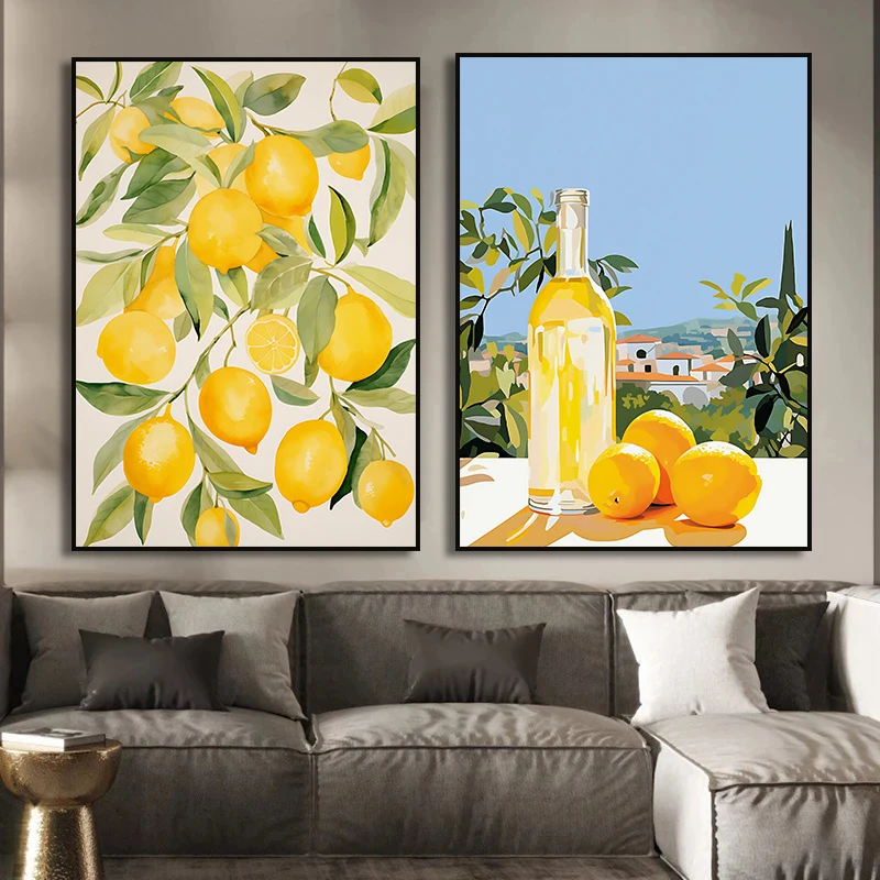 Fruit Lemon Kitchen Wall Art Canvas Painting Nordic Still Life Poster and Print Abstract Wall Picture for Living Room Home Decor