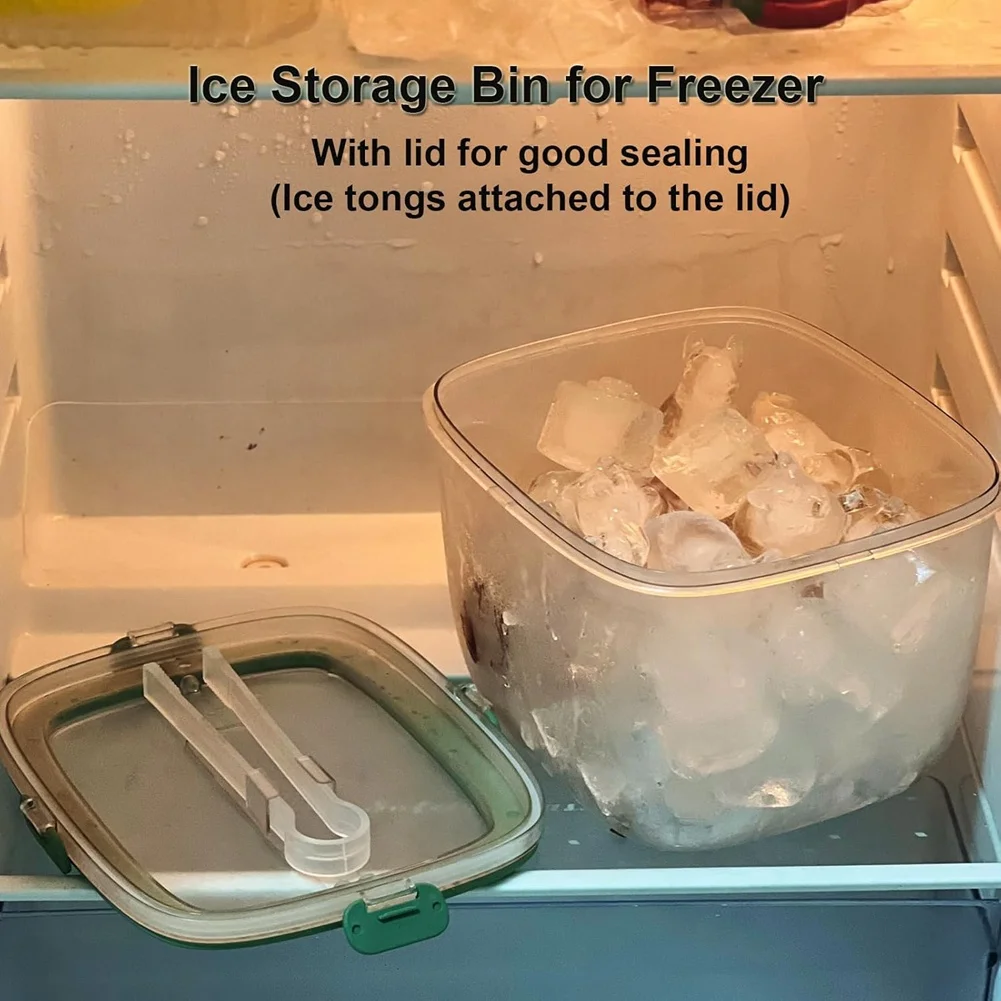 ABXHH Portable Ice Bucket for Freezer with Lid & Ice Tong for Outdoor Camping, Clear Refrigerator Ice Cube Storage Bin