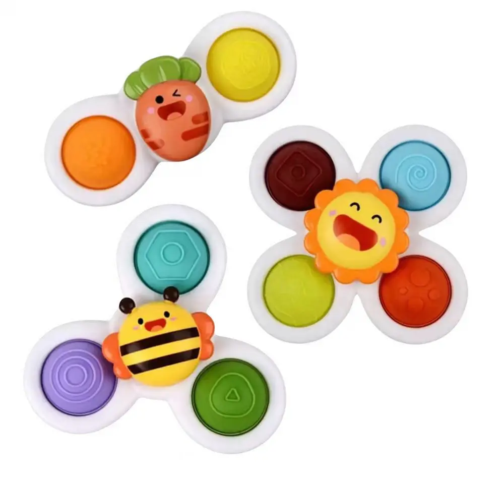 3Pcs Cartoon Insect Fidget Suction Cup Spinner Toy Set Educational Rotating Rattle Baby Bath Toys for Children