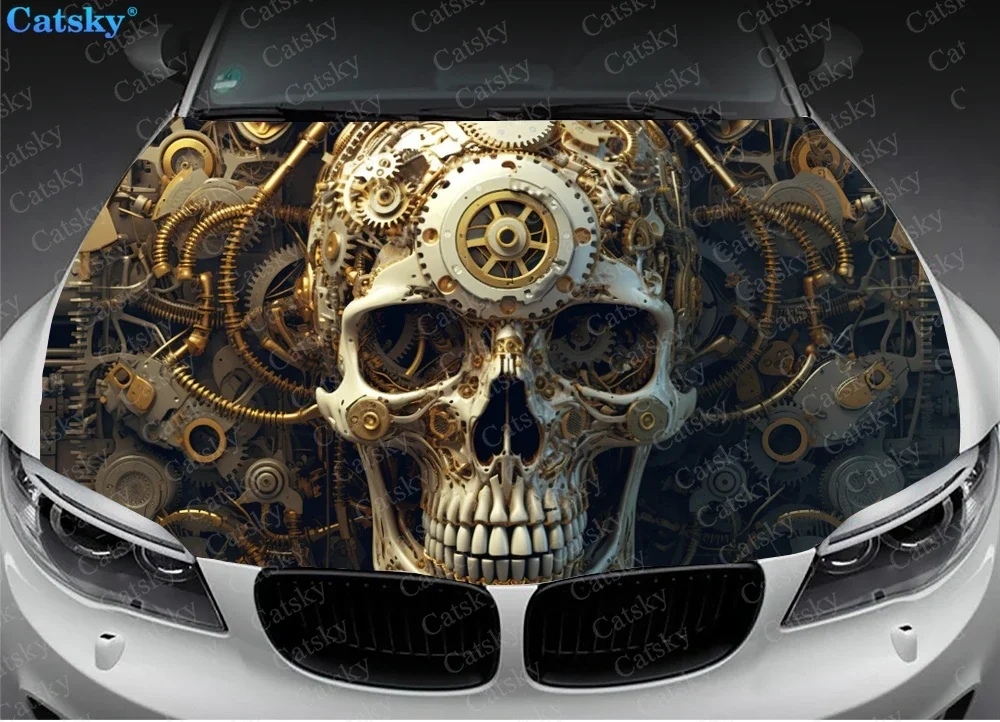 Abstract Mechanical Skull Car Hood Decal Stickers Wrap Vinyl Film Engine Cover Decals Sticker Car Hood Protective Film