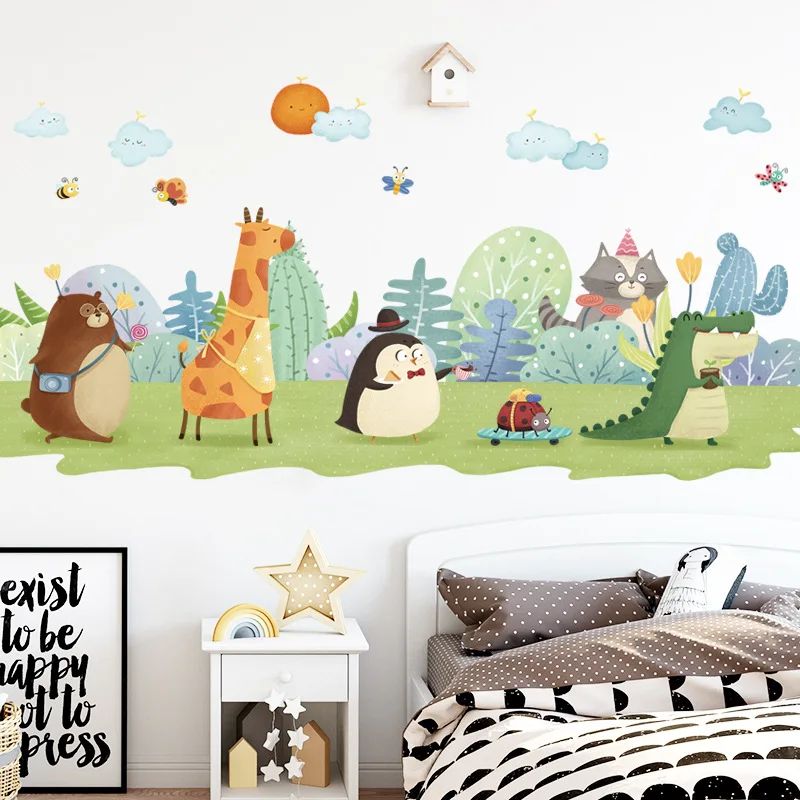 Cartoon Animal Big Forest Wall Stickers Self-Adhesive Baby Children's Room Home Decor Wall Stickers Kindergarten Wallpaper