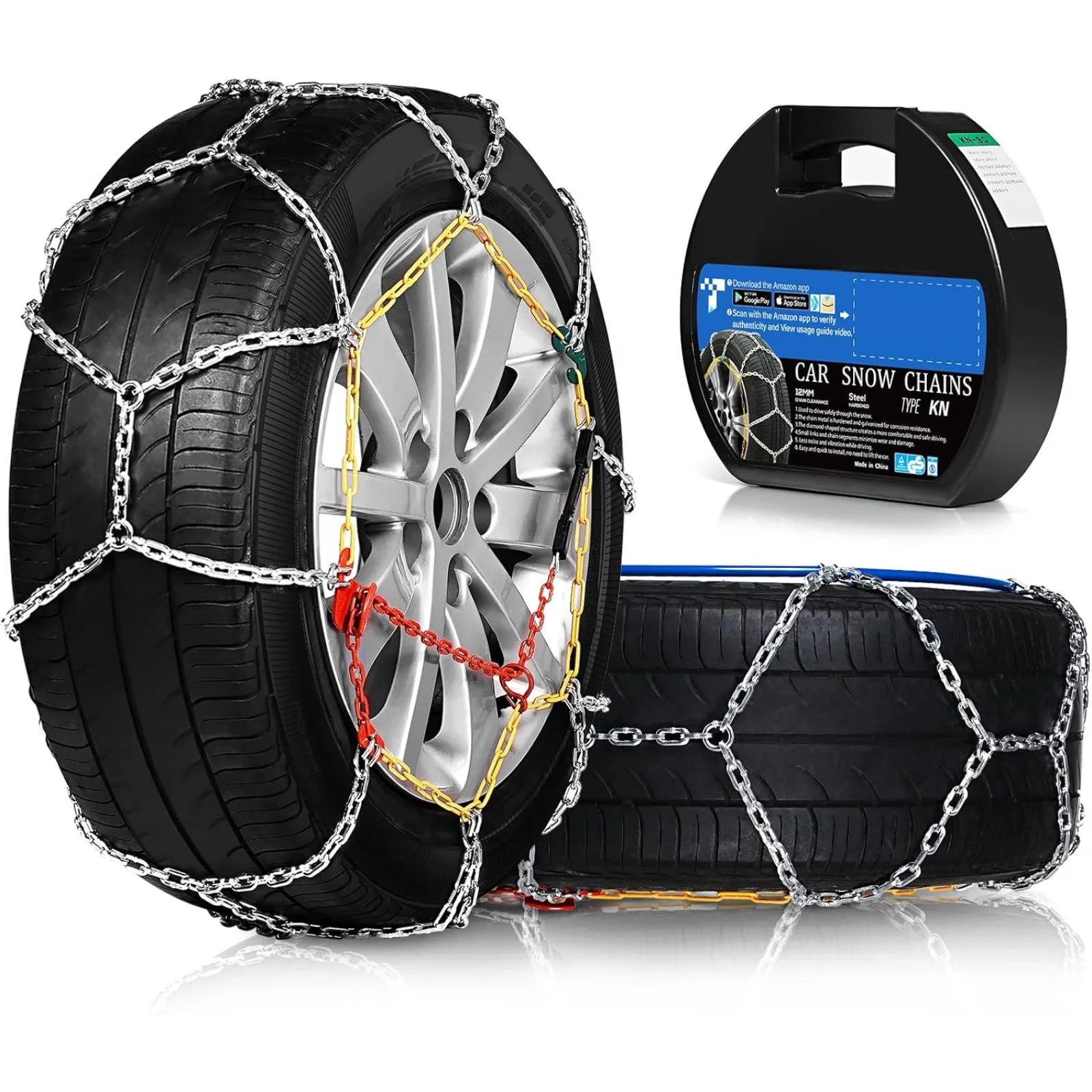 US  Snow Chains for Car SUV Pickup Trucks Car, Universal Adjustable Emergency Portable Snow Tire Chains, Tire Width 175 180 185