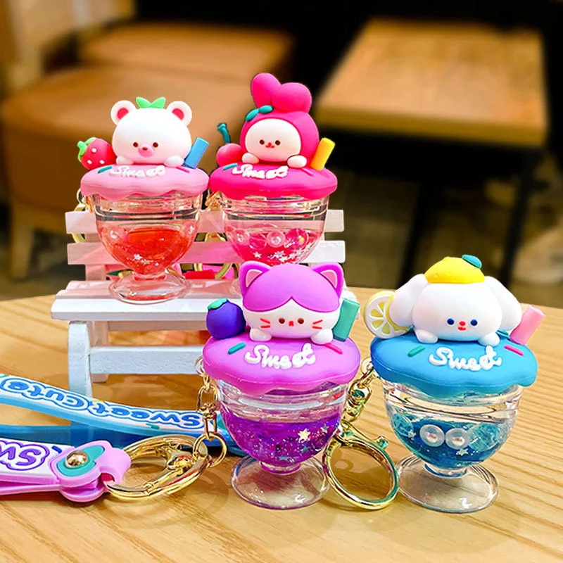 Creative Acrylic Into Oil Sweetheart Park Smoothie Cup Key Chain Backpack Pendant Car Key Chain