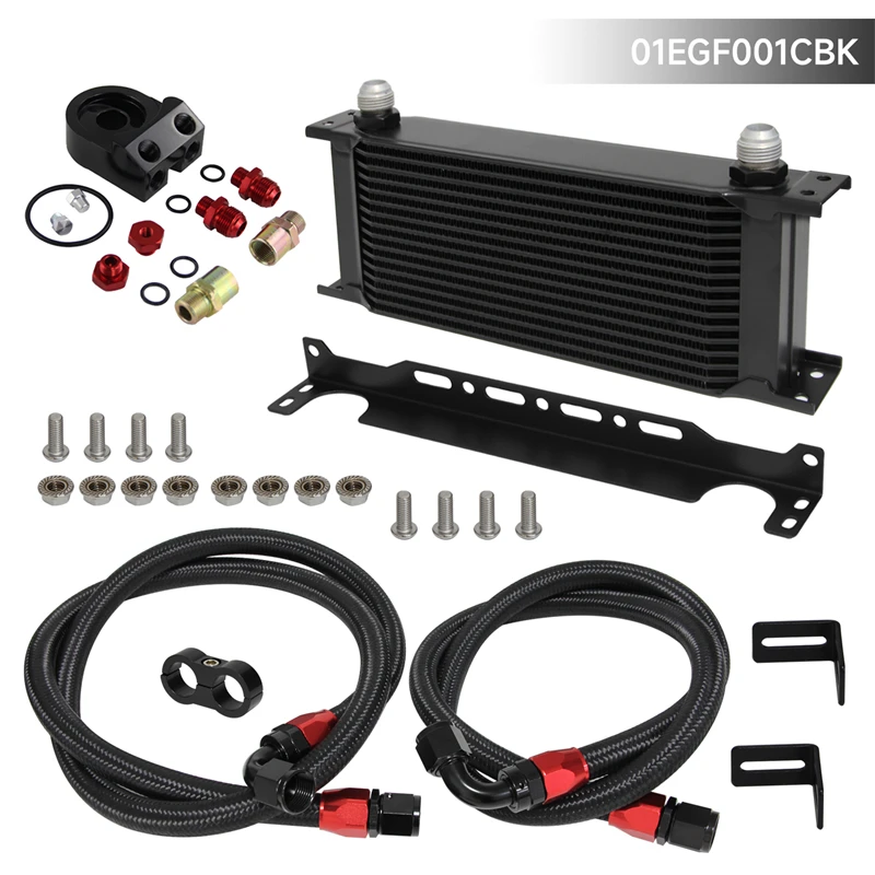 

16 Row 248mm AN10 7/8"-14 UNF Universal Engine Transmission Oil Cooler w/Bracket + Aluminum Filter Adapter Kit Blue/Black