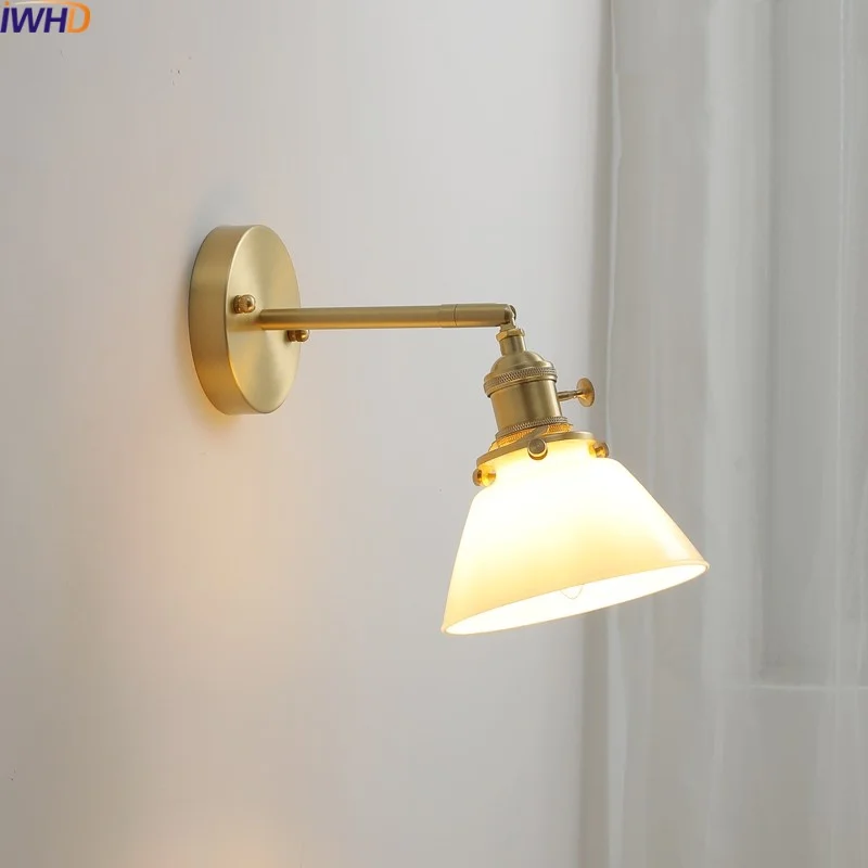 

IWHD Modern Style LED Wall Lights For Indoor Bedroom Living Room Glass Copper Nordic Bedside Lamp Knob Switch Applique Murale