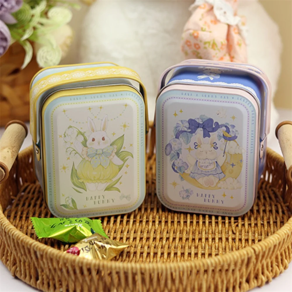 Tinplate Candy Box Kids Gifts Small Tin Box Easter Cookie Box Portable Rabbit Gift Box for Birthday Wedding Party Decoration