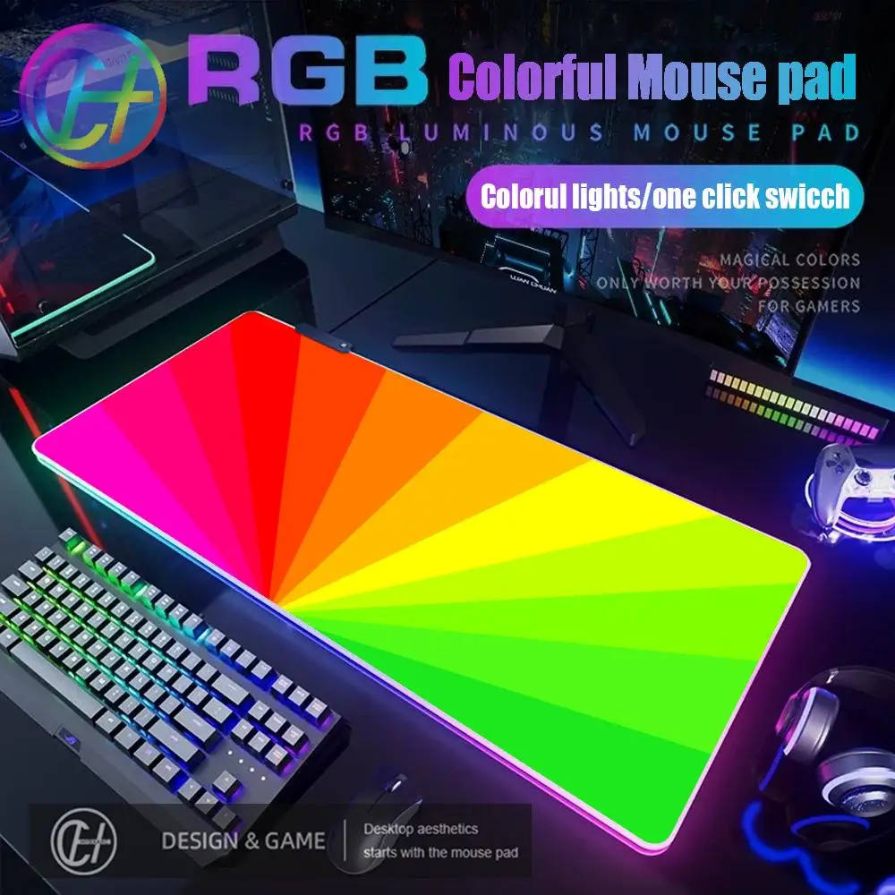 

HYBXAXC Rainbow Colors Mouse Pad RGB Gaming Mouse Pad Desk Mat HD Gamer Large LED Light XXL Mouse Pad