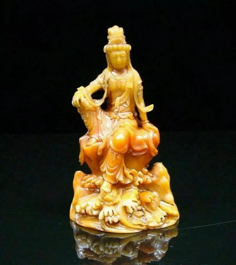 Chinese Shoushan Stone Jade Handmade Carved Statue Guanyin Buddha statue