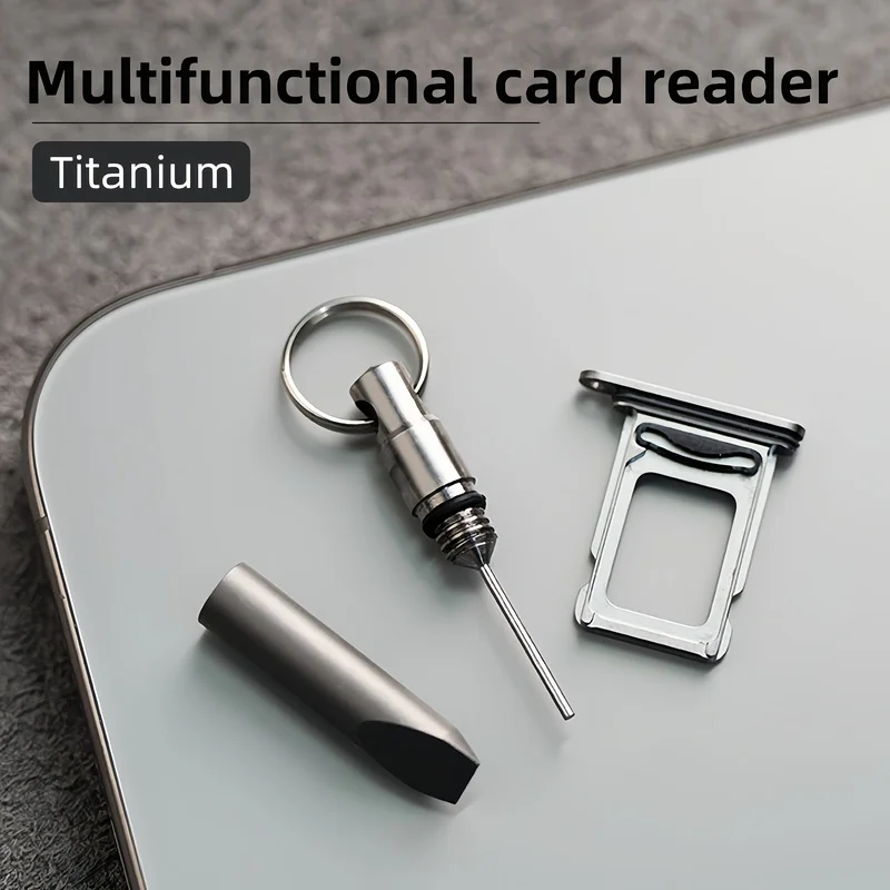 Titanium Alloy Sim Card Eject Pin Keychain, Multi‑function EDC Tool for Phone Card Remover, Reset Pin, Express Box Opener