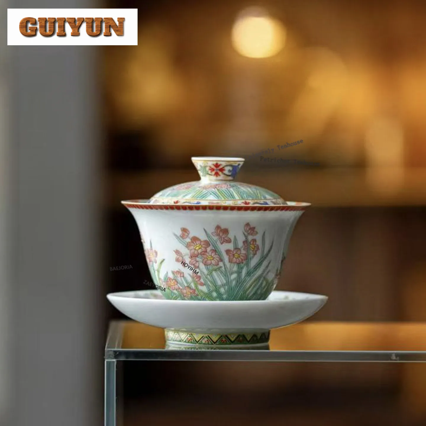 

110ml Decal Daffodil Gaiwan Elegant Anti-scald Tea Tureen Household Tea Bowl With Lid Kit Tea Maker Cover Bowl Tableware Craft