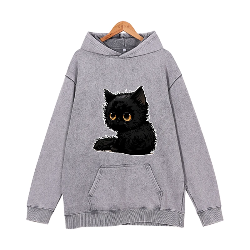 Black Cat for Halloween Hoodies Men Fashion Graphic Printed Sweatshirts Women Casual Harajuku Streetwear Friends