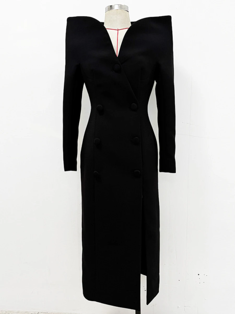 Twotwinstyle sólido solto temperamento trench para mulheres com decote em v mangas compridas retalhos duplo breasted casaco roupas femininas novo